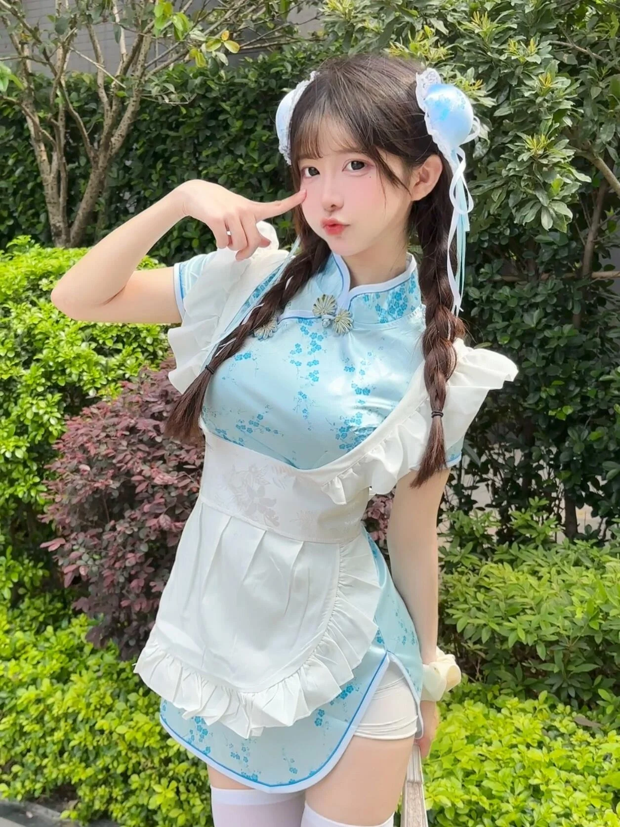 فستان تشيونغسام بالطراز الصيني الجديد، زي تنكري للهالوين وعيد الميلاد، زي خادمة بأكمام قصيرة، رداء قصير للارتداء اليومي