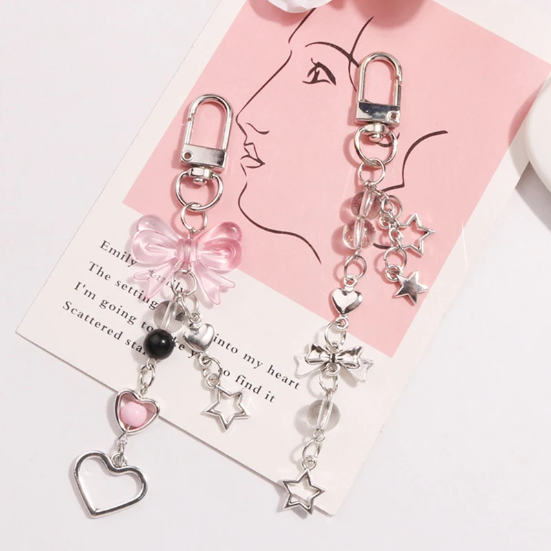 Goth Y2K Phone Charm Bow Heart Star portachiavi ciondolo Kawaii portachiavi borsa catena del telefono accessorio carino per ragazze gioielli da donna