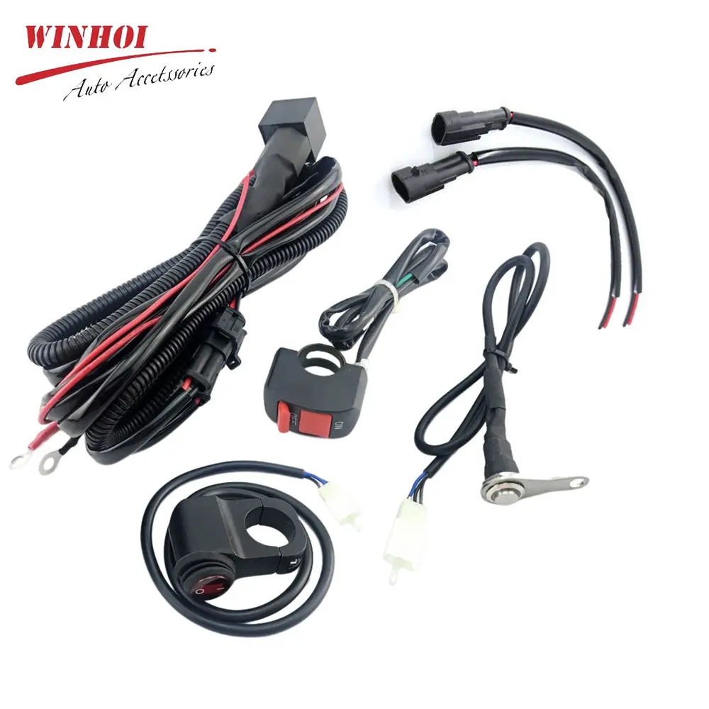 LED Motorcycle Headlight Wiring Harness with Switch Auxiliary Motorcycle LED Headlight Wiring Harness Relay Wire for ATV 12V