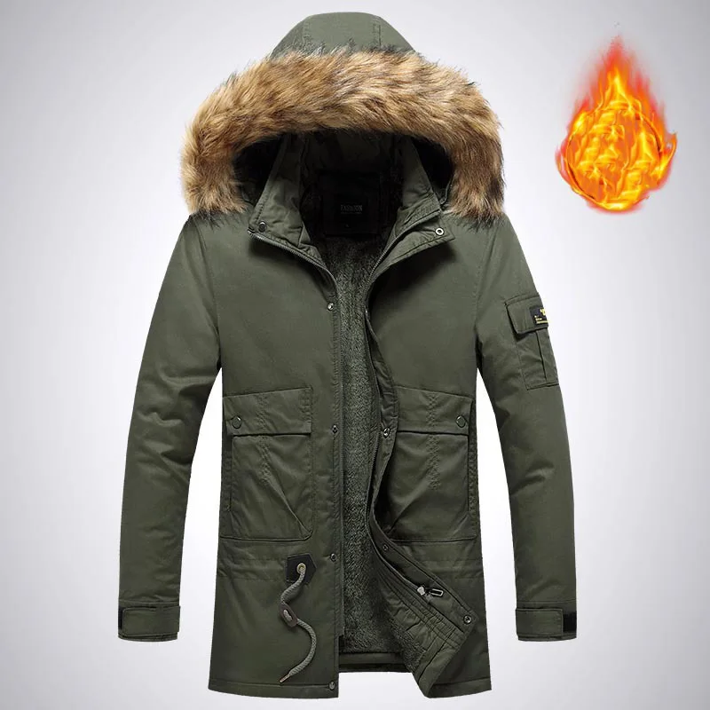 

2025 Man Plush Jacket Winter Vintage Thicken Warm Windproof Mid Length Male Coat Long Sleeve Pocket Men Fur Hooded Windbreaker
