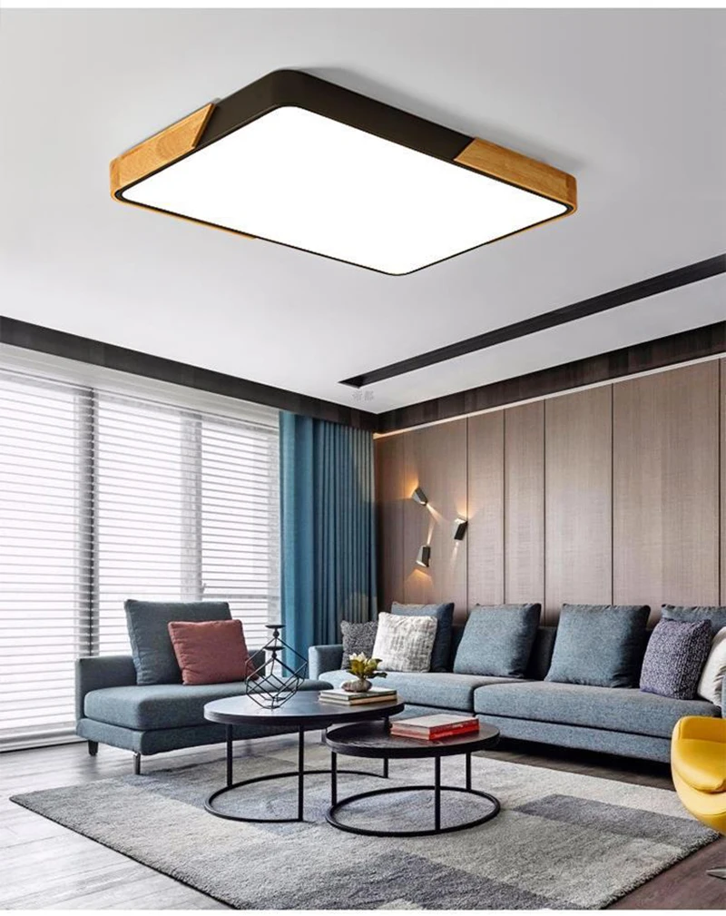 Macaron Round Bedroom Dinning Modern Simple Atmosphere Home Decor Rectangular Solid Wood Living Room Lanterns Led Ceiling Lamp