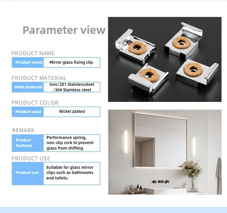 4 Stück Spiegel-Wandhalterungs-Set, Rahmenlose Clips, Montagehalterung, Klemmen, Wandhalterungen für Küche und Wohnzimmer – Detail 6