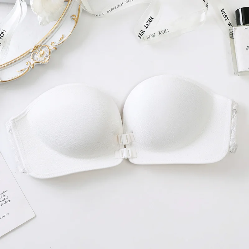 Gloednieuwe strapless strapless bh met knoop aan de voorkant en anti-drop-functie, kleine borst verzameld, onzichtbare borstomslag, geen spoorbeha