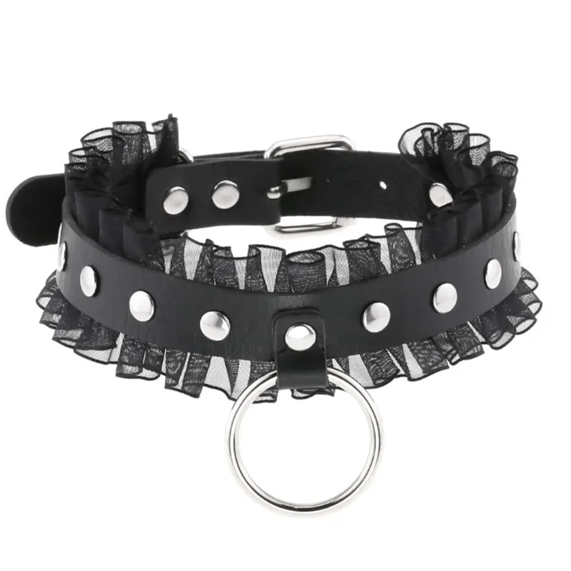 1Pc Harajuku Gothic Spike Niet Stern Halsketten Collares Hip Hop Rock Schwarz Bowknot PU Spitze Leder Sexy Y2K Mädchen halsband Schmuck