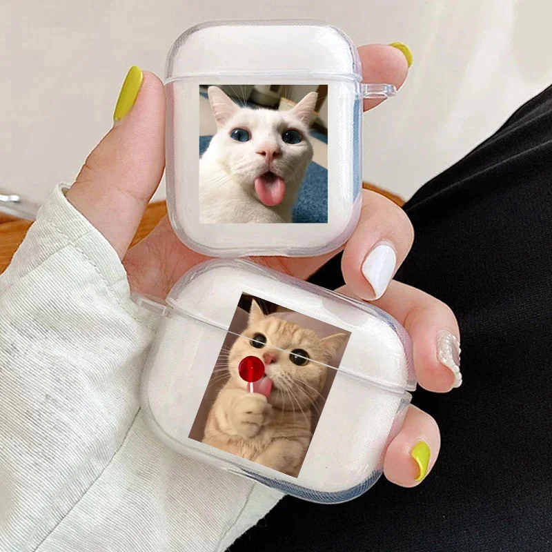 

Cute Cat Clear Earphone Case for Airpods 4th 3rd 2 Pro Transparent Cover for Airpod 2 3 1 Protective Accessorie Shell Fundas