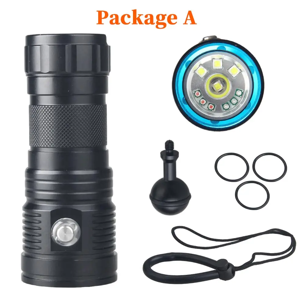 High Power Diving Flashlight IP68 Highest Waterproof Rating Professional Diving Light Powered by 26650 Battery With Hand Rope