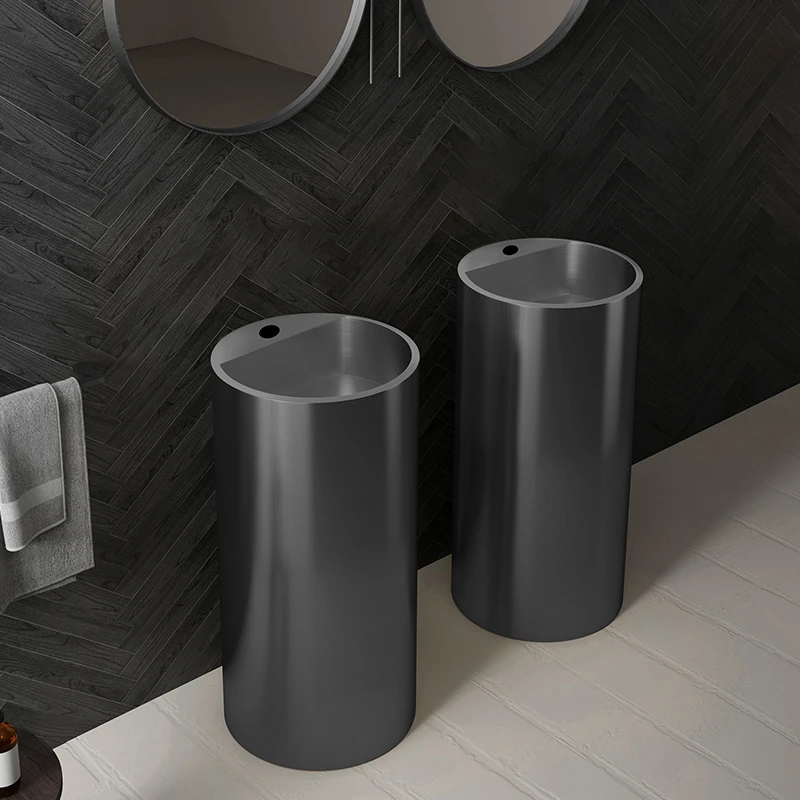 

Gun gray stainless steel column type washbasin, home balcony, integrated floor type washbasin, hotel washbasin