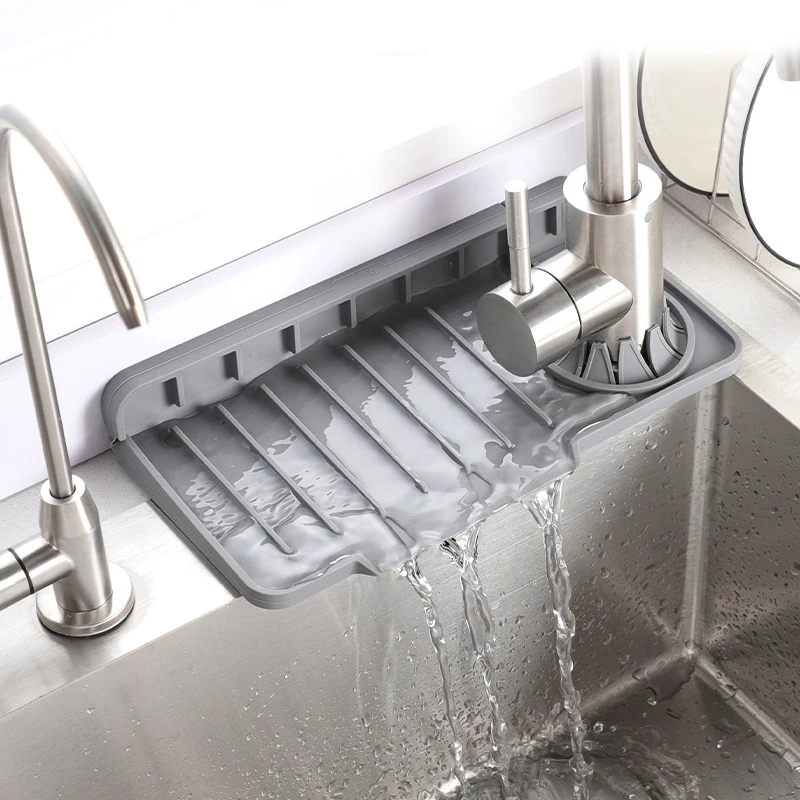 New Silicone Faucet Drain Pad Side Hole Sink Drain Mat Slope Drainage Dishwashing Sink Water Barrier Pad Square Shape