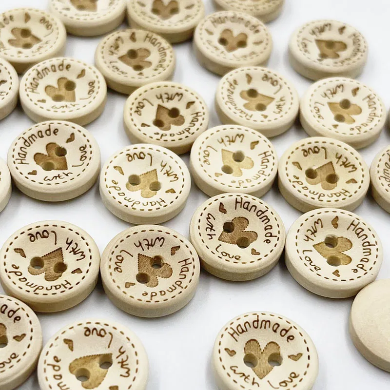 50pcs 15mm/20mm/25mm Heart Wood Buttons Sewing Scrapbooking Gift Handwork Home Clothing Decor Wooden Decorative handmade WB875