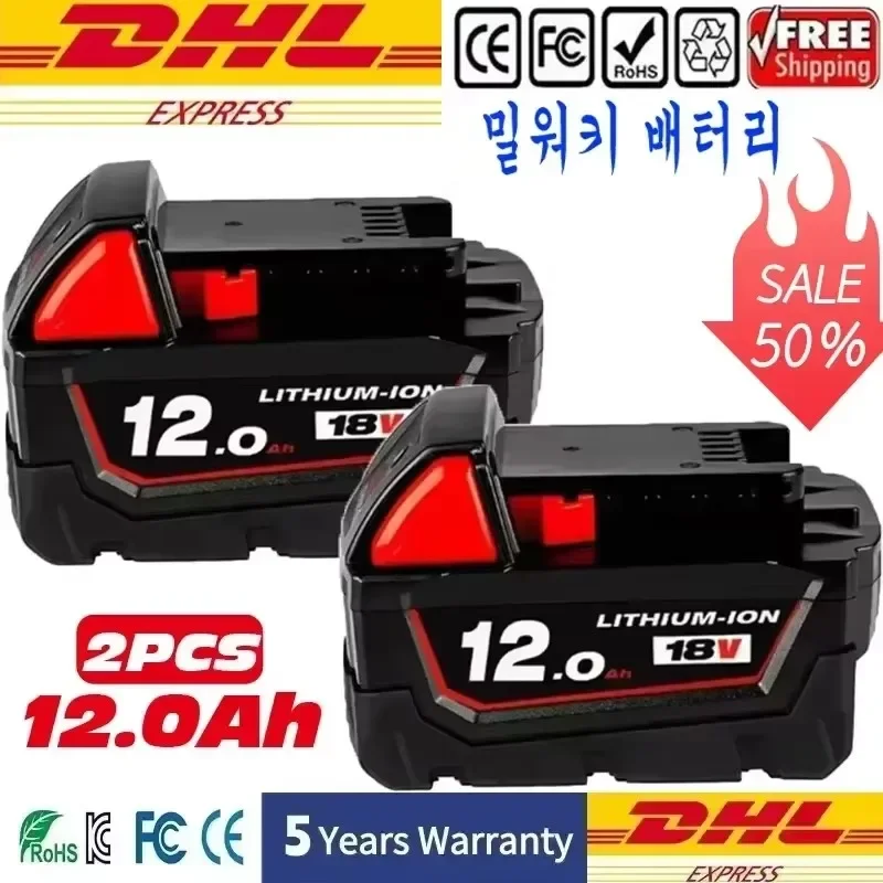 

For Milwaukee M18 18V 12000mAH Replacement For Milwaukee M18B5 XC Li-ion battery M18B 48-11-1815 48-11-1850 2604-22