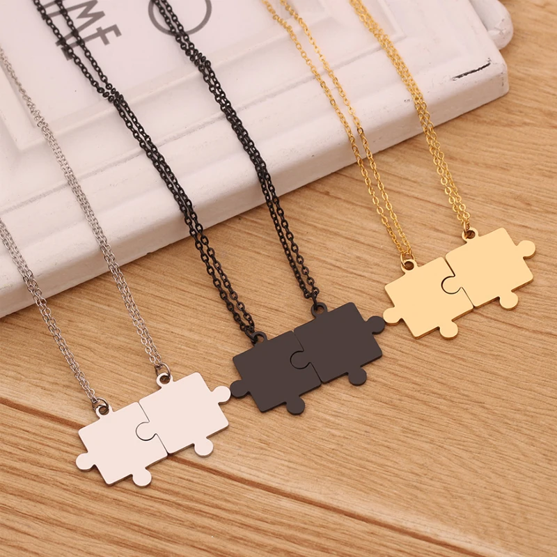 1 Pair Lover Paired Puzzle Pendant Necklaces For Women Men New Fashion Stainless Steel Couple Necklace Friendship Jewelry Gifts