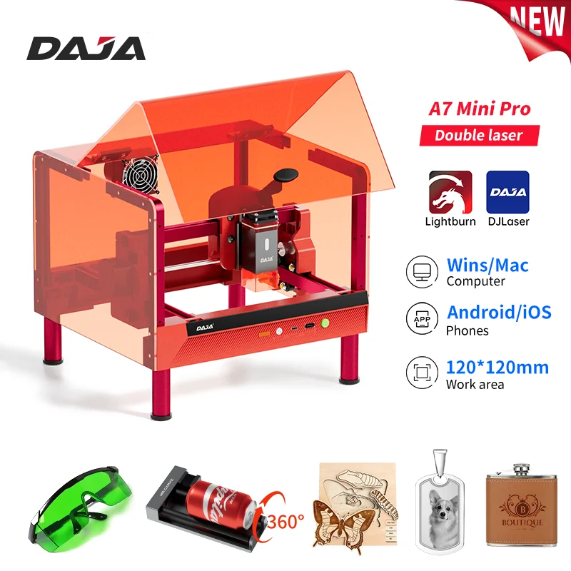 DAJA A7 laser engraving machine 5W/10W laser portable fast engraving stainless steel wood glass baking paint metal cutting wood