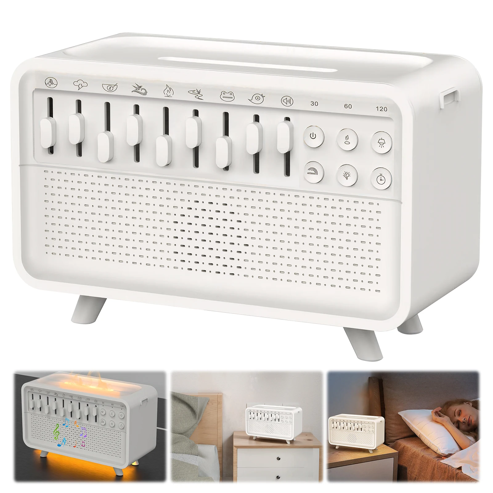 LED White Noise Lautsprecher Timer Tragbarer BT-Lautsprecher Wasserloser Auto-Off-Aroma-Diffusor Nachtlicht für Schlafzimmer Wohnzimmer Nachttisch