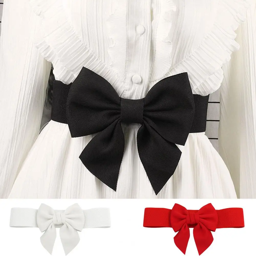 

Women Bow Belt Stylish Women's Large Bowknot Elastic Belt for Dresses Versatile Wide Waistband Decoration Elegant Dress