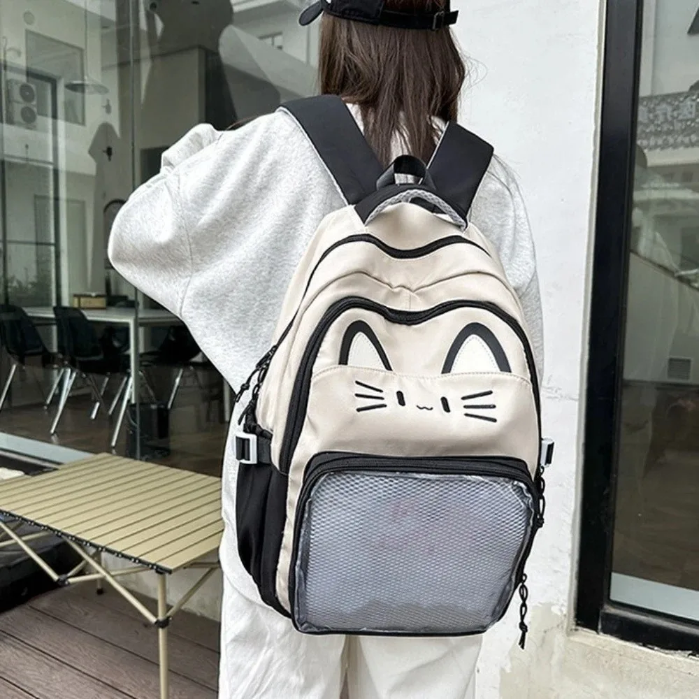 

Embroidery Cartoon Ita Bag Large Capacity Preppy Style Transparent Pocket Itabag Cute Badge Display Student School Bag Woman