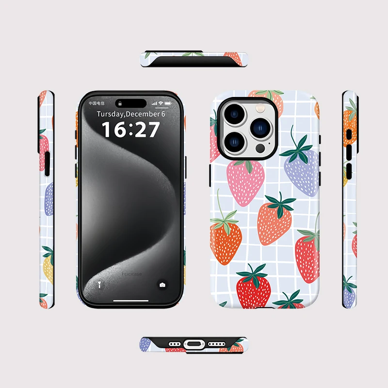 Fcicicase Luxury Acrylic Matte Phone Case For iPhone 11 12 13 14 15 16 17 Pro Max Air Plus Magnetic Strawberry Pattern Cover - view 2