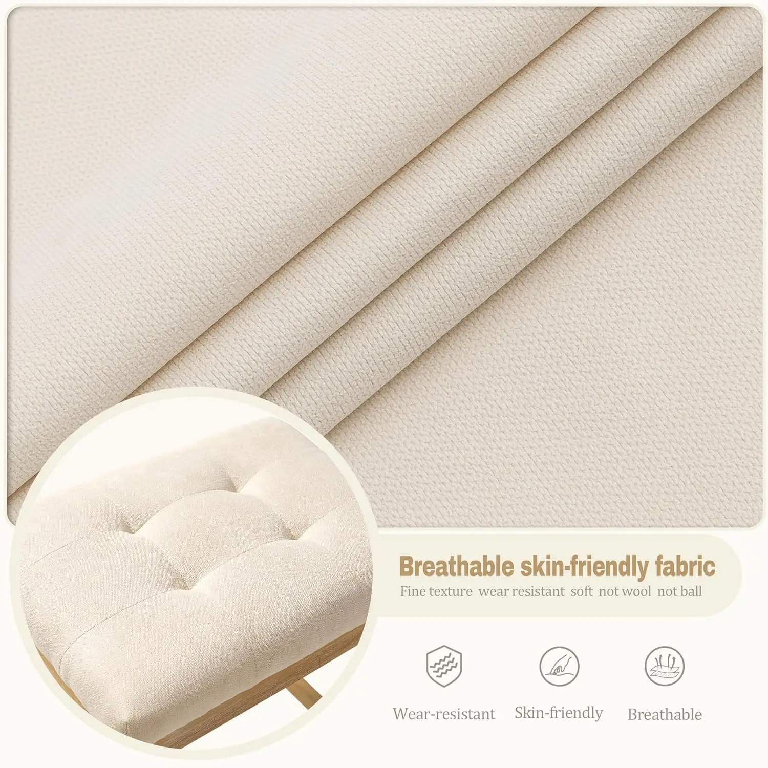 Juego de 4 taburetes de cocina, taburetes de bar sin respaldo estilo granja con asiento de tela, diseño moderno