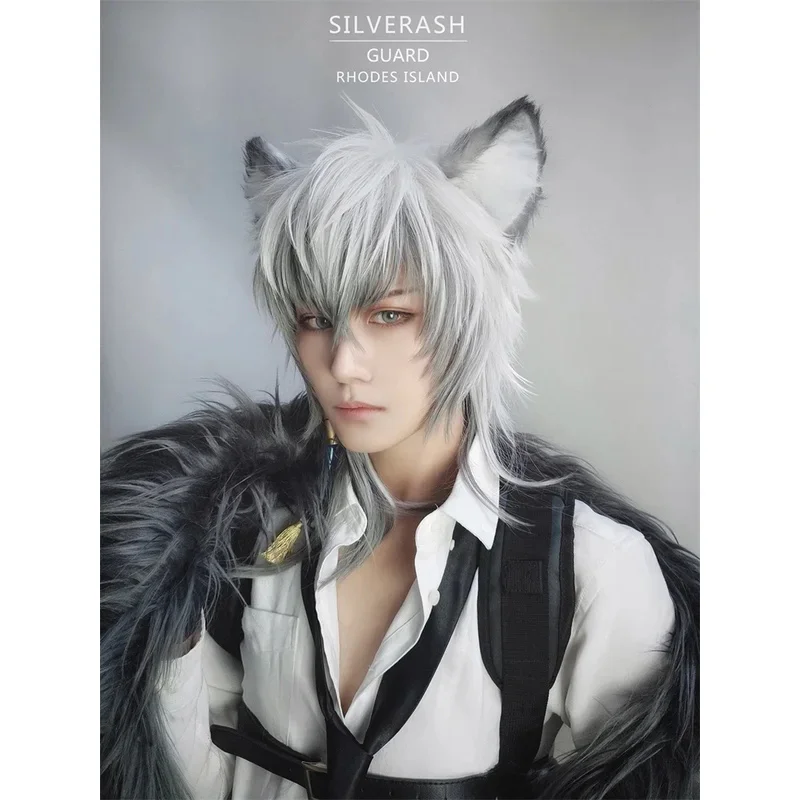 Game Arknights Enciodas Silverash Cosplay Wig White Gray Gradient Cosplay Hair Just Wig