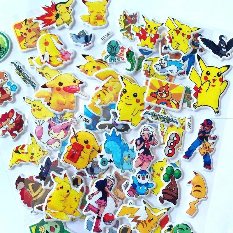 Pokemon Pikachu Stickers Kawaii Anime Cartoon Children\'s 3D Bubble Stickers Kids Puzzle Reward Stickers One Piece Wholesale