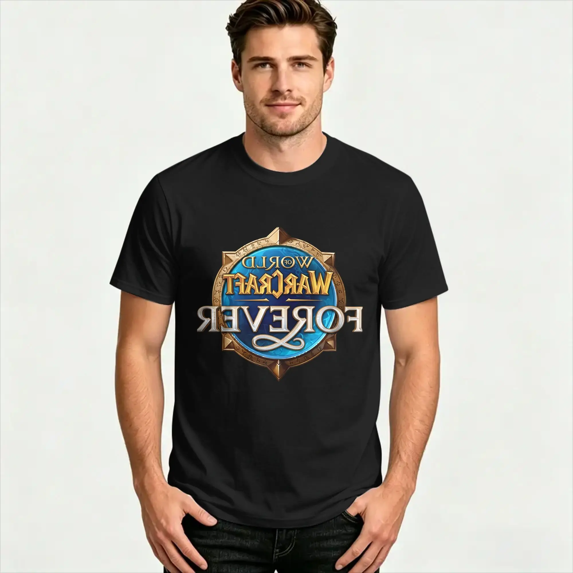 Men's World Of Warcraft Forever T-Shirts  Cotton Tees Beach Vintage Short-Sleeved T Shirt O Neck Trending Design Tshirt