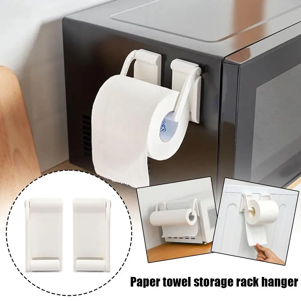 White Household Magnetic Paper Towel Holder Kitchen Storage Dishcloth Film Punch-free Paper Holder Cling Hanger Roll Rack J1C2