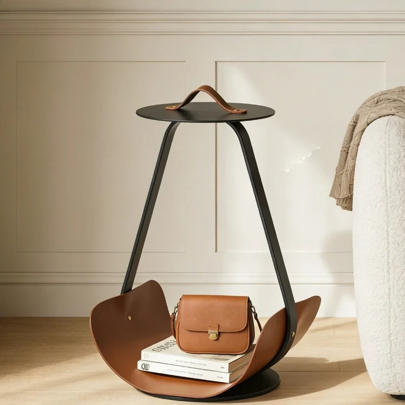 Creative Saddle Leather Handheld Side Table Minimalist Magazine Rack Multi-scene Storage Rack for Bedroom Balcony Coffee Table