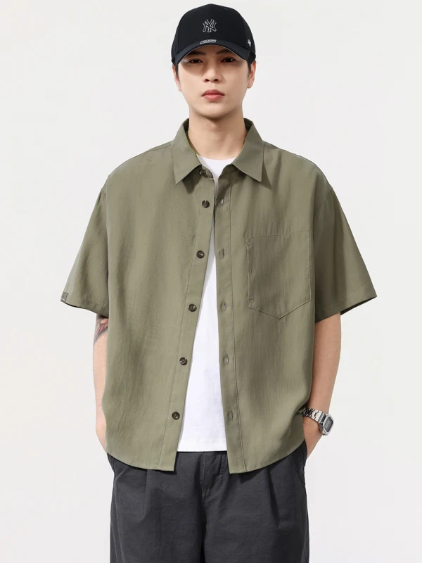 

Loose Men's ort Sve irt Summer 2025 Ice Sensation Breathable Comfortable Lyocell Anti-Wrinkle Workwear Jaet Outerwear