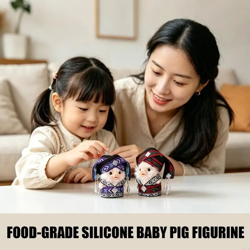 

Silicones Pig Squeeze Toy With Ethnic Dress For Stress Relief Play Sensory Toy
