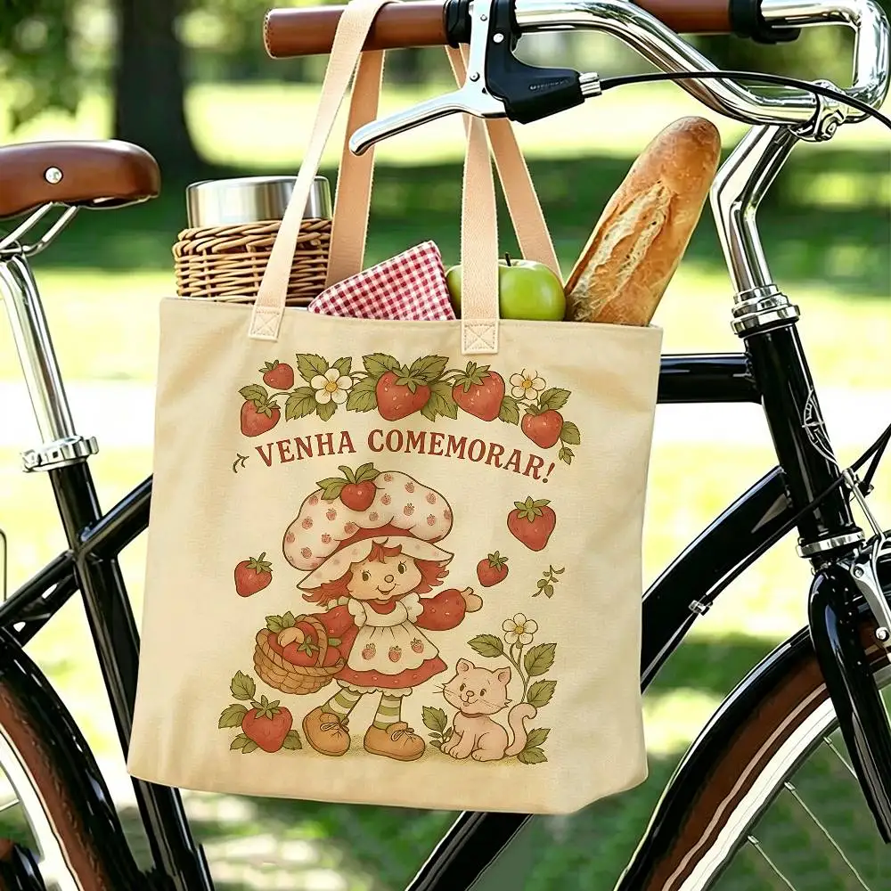 Animierte Strawberry Shortcake Tragetasche, Große Schultertasche, Damen-Freizeithandtasche für Arbeit, Schule und Einkaufen – Detail 11