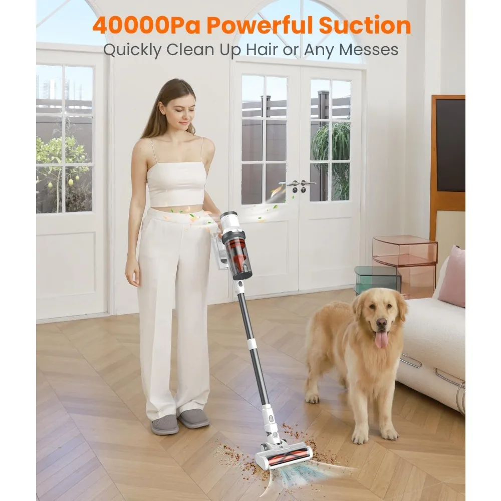 Vacuum Cleaner, 40Kpa Vacuum Cleaners for Home, Max 50 Mins Runtime, Anti-Tangled & 1.6L Dust Cup Stick Vacuum
