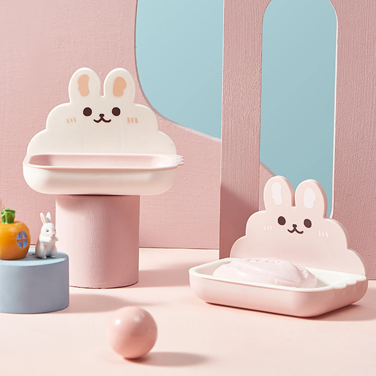 Cute Cartoon Bunny Wall Mounted Soap Dish Not Easy Corrode No Drilling Installation Household Soaps Box Bathroom Accessories