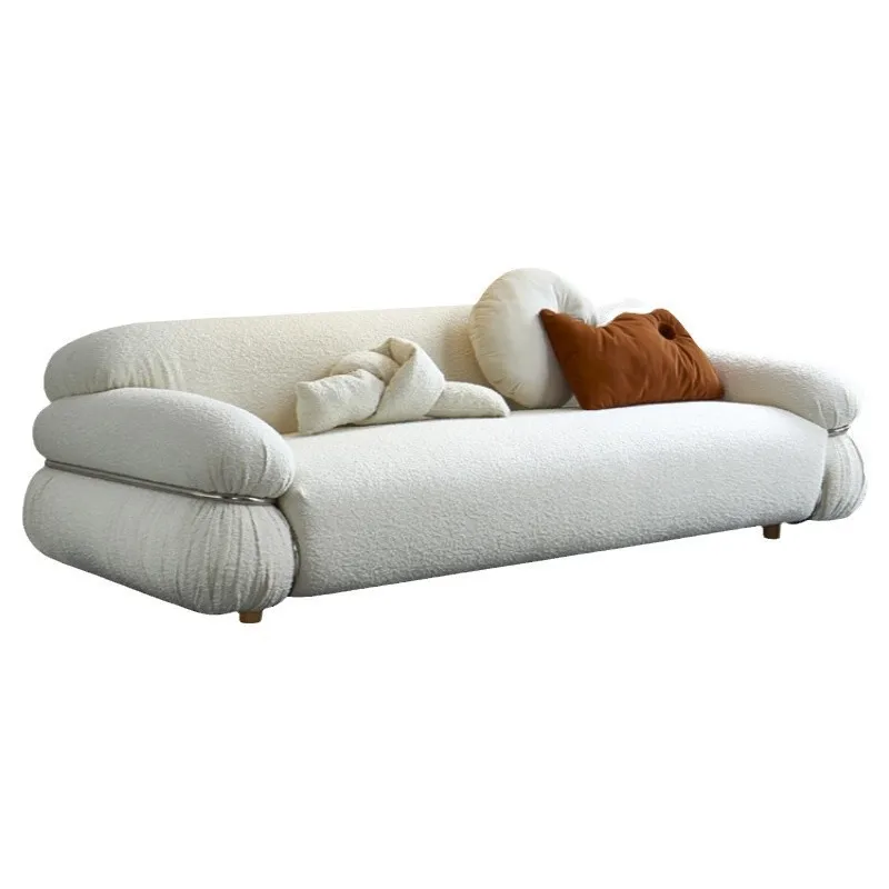 Canapé minimaliste italien, canapé blanc à rangée droite en cuir pour trois personnes, design rétro médiéval, léger et luxueux