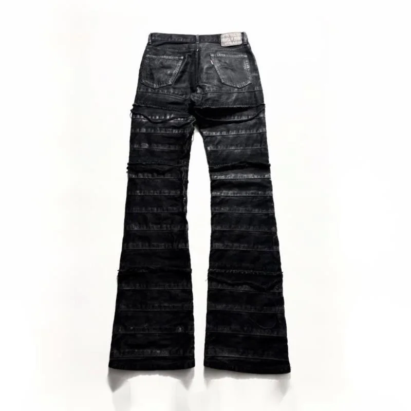 HKSH Spring Autumn Winter New Men Tide Dark Punk Waxed Skinny Jeans Slim Versatile Chic Gothic Light Luxury Denim Pants HK25319