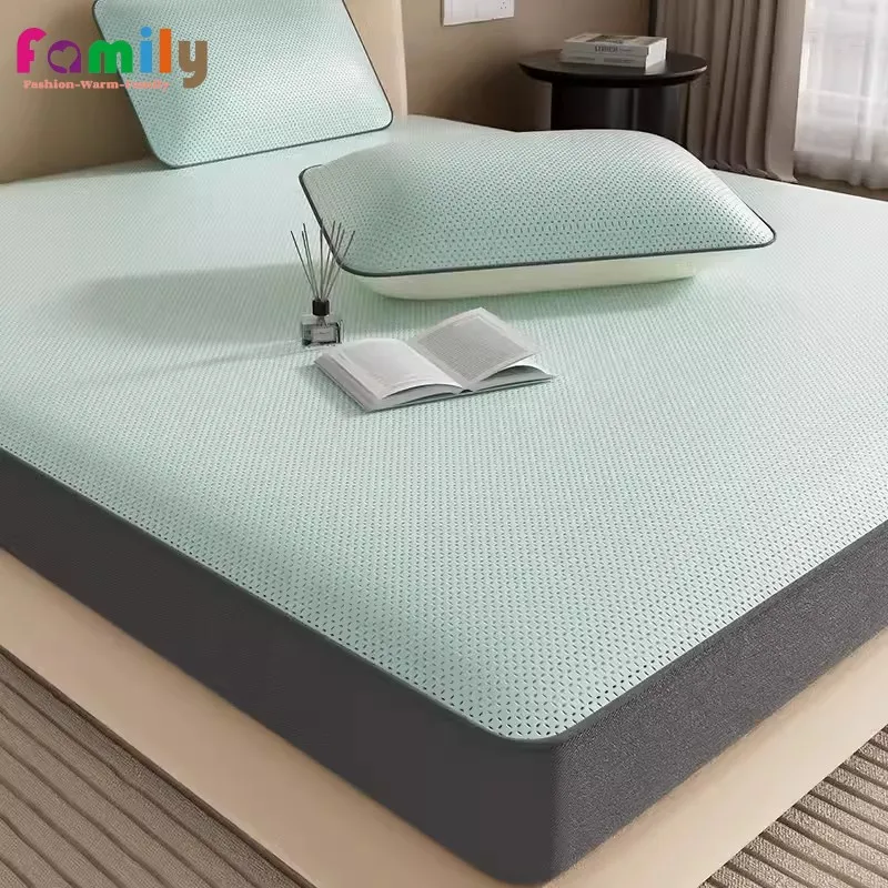 New Mica Cool Silk Cool Mat Fitted Sheet Breathable Mattress Protector Cover with Elastic Band Dust-proof Decor (No Pillowcase)