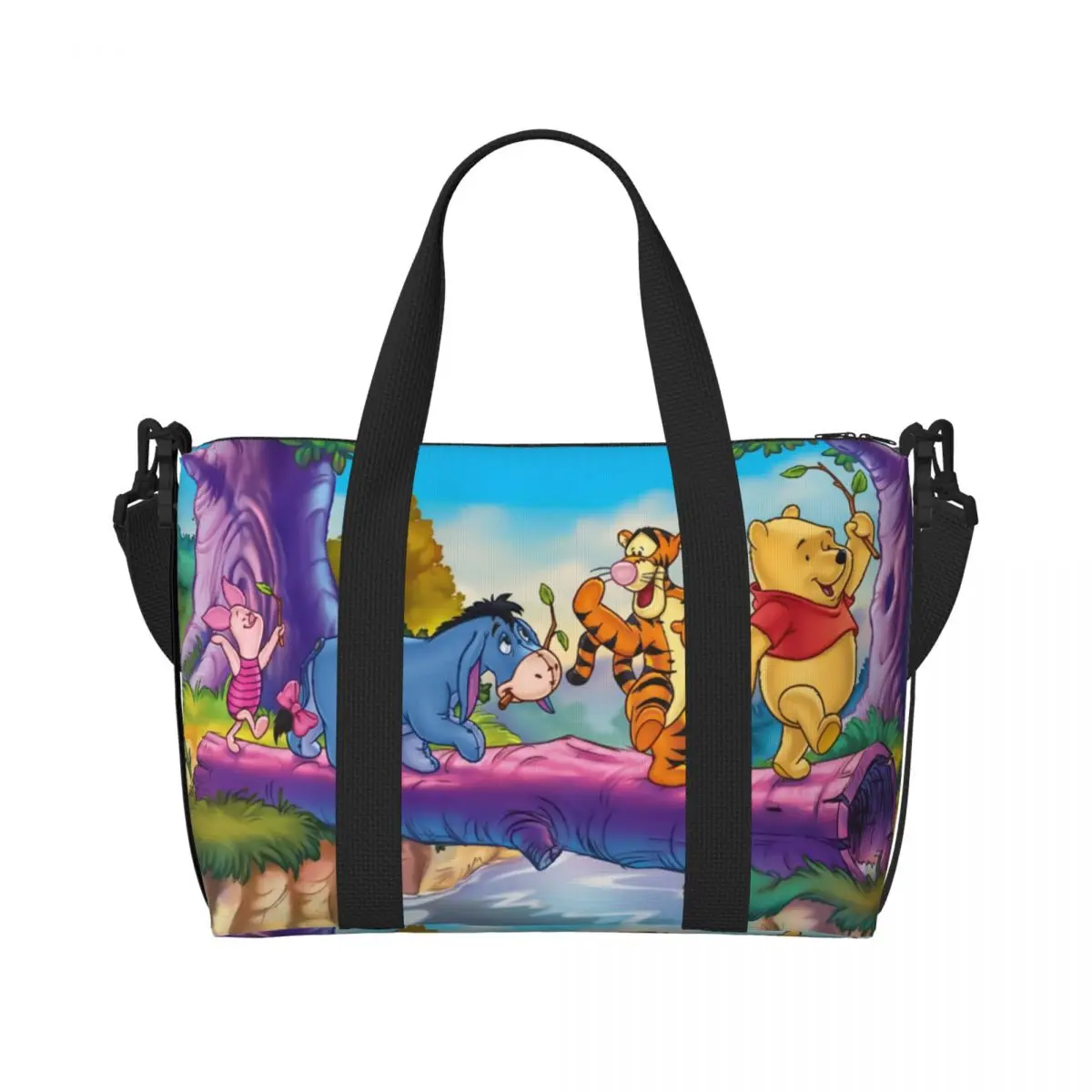 

Custom Large My Friends Tigger Pooh Cartoon Tote Bag Women Shopper Shoulder Gym Beach Travel Bag