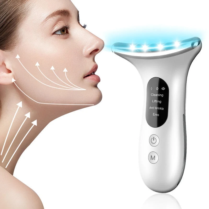 Ems Facial Massager Skin Tightening Facial Lifting Device Anti-Aging 3 Color Light Therapy Facial Neck Lifting Massager