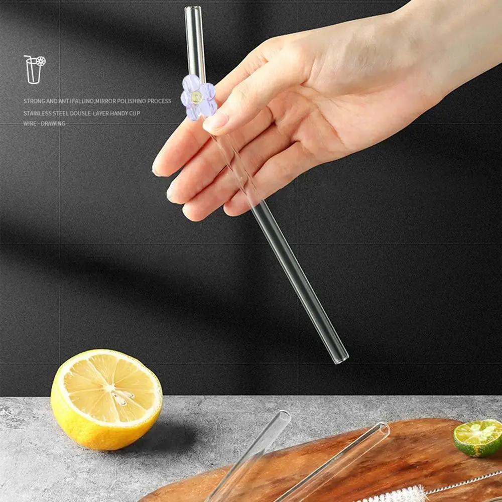 Glass Flower Glass Straws Transparent Heat-resistant Straight Bend Straws Drinkware Reusable Juice Drink Blender Stick