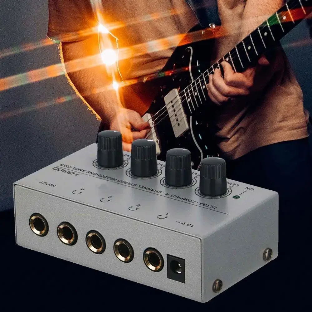 

4 Channels Mini Stereo Headphone Amplifier HA400 Ultra-Compact Audio Amplifier With Power Adapter EU US Plug Adapter