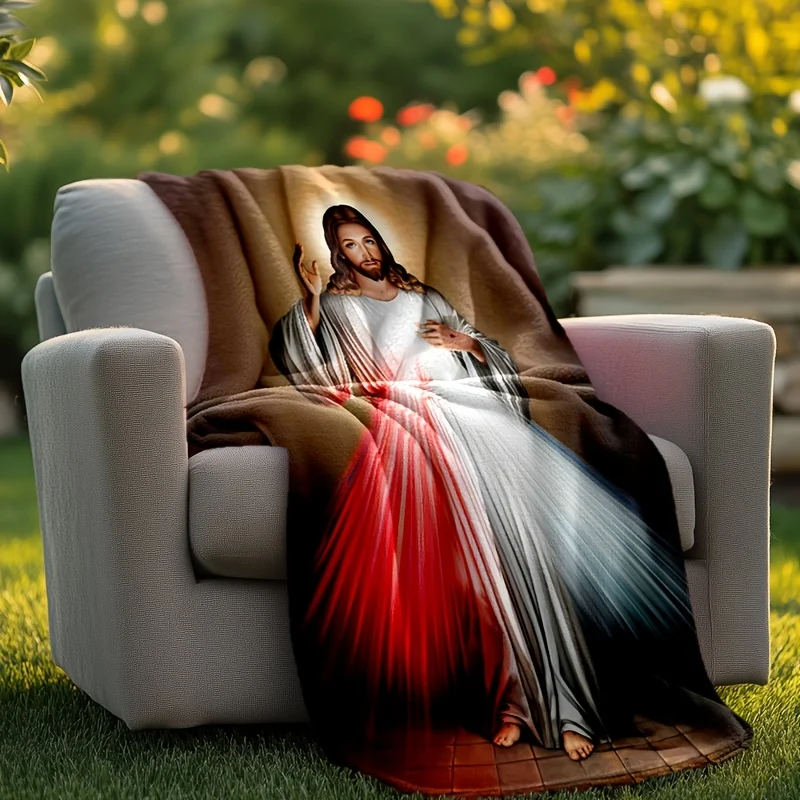 Religious Jesus Flannel Blanket For All Season, Cozy Warm Soft Blanket For Travelling