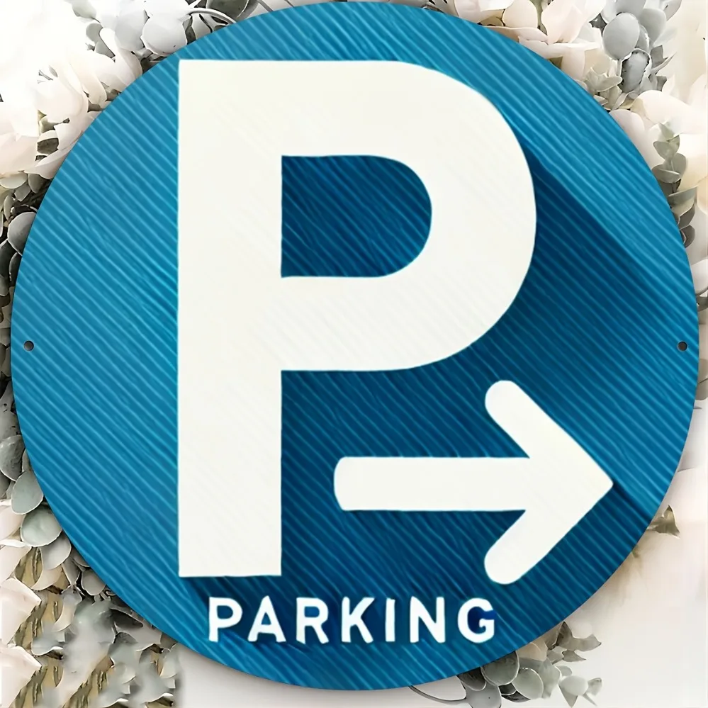 Retro Aluminum Arrow Parking Sign - 8x8 Inch Round Wall Decor, Vintage Style for Home Office Kitchen Party, Durable Metal Sign