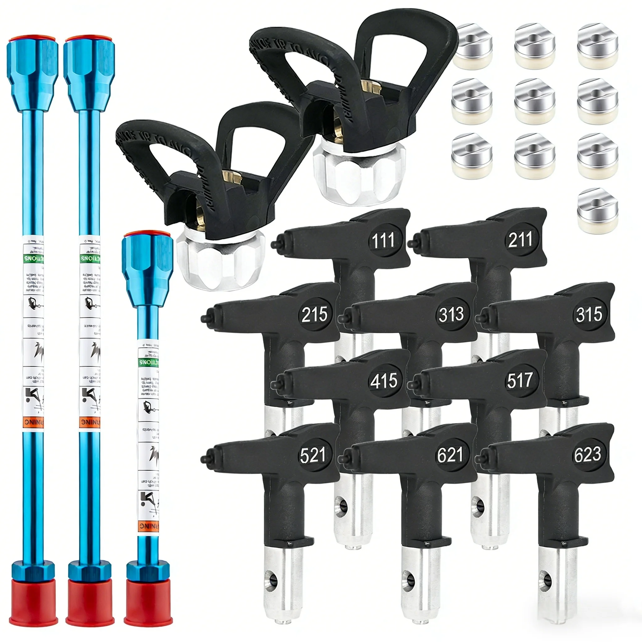 Airless Paint Spray Nozzle Set, 10 Reversible Tips, 2 Extension Wands, 2 Tip Guards, 10 Seals for Airless Paint Sprayers