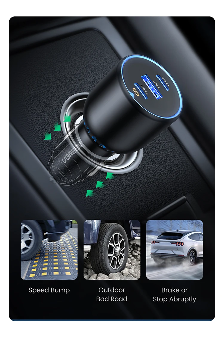 UGREEN 130W USB C Fast Car Charger For Xiaomi iPhone 18 Samsung Galaxy S25 Laptops PD3.0 Fast Charging USB Type C Car Charger
