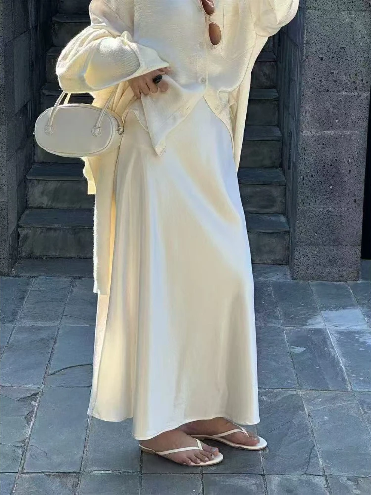 

Летняя женская юбка 2026 года: атласная, с завышенной талией, модная, элегантная, фасон «рыбий хвост», классическая, глянцевая, корейская, длинная юбка