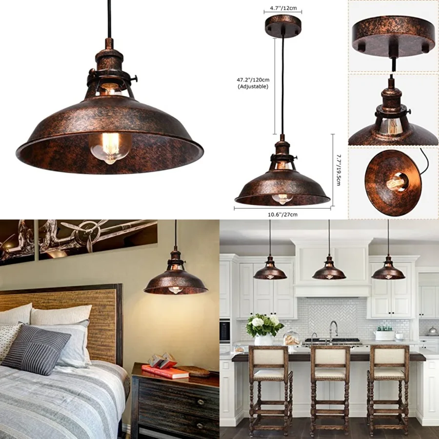 

dustrial Barn Pendant Light Farmhouse Hangg Lightg Small Chandelier Fixture 10.6 Vtage Ceilg Lamp for Kitchen, Dg Room, Livg Ro