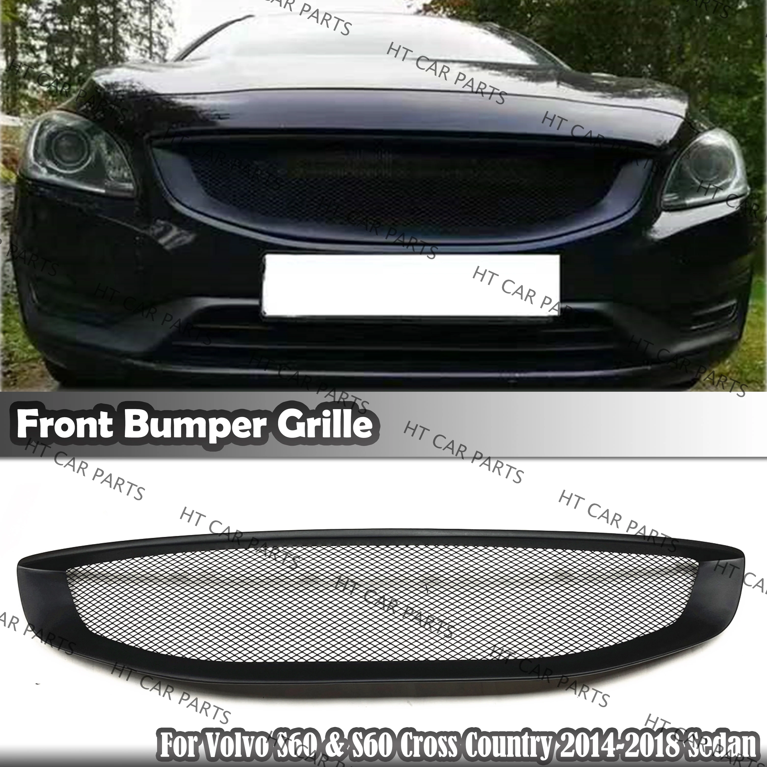 For Volvo S60 & S60 Cross Country 2014-2018 2014 2015 2016 2017 2018 Sedan/Wagon 1 x Matte Black Front Bumper Grille Mesh