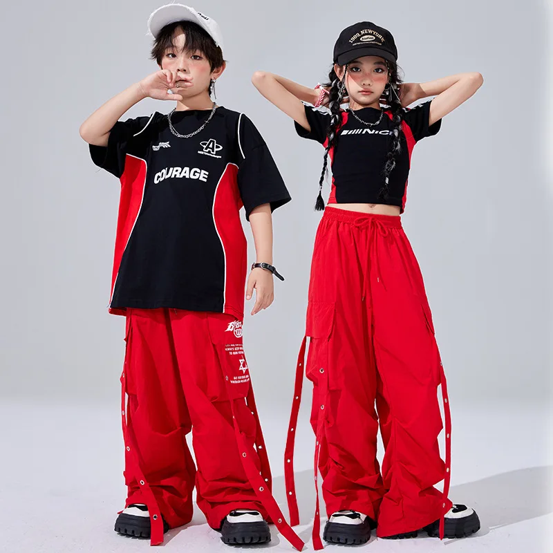 Mädchen Hip Hop Kontrast T-shirt Street Dance Hosen Coole Streetwear Outfits Jungen Jazz Kostüm Kleidung Sets Gruppe Jazz Kostüme