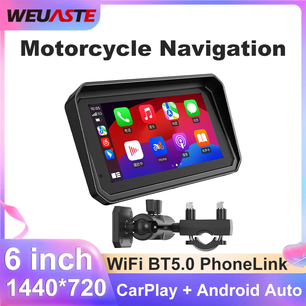 

6 Inch Motorcycle Wireless CarPlay Navigation Recorder Display Tire Pressure GPS Para Moto Android auto IPX7 Accesorios moto