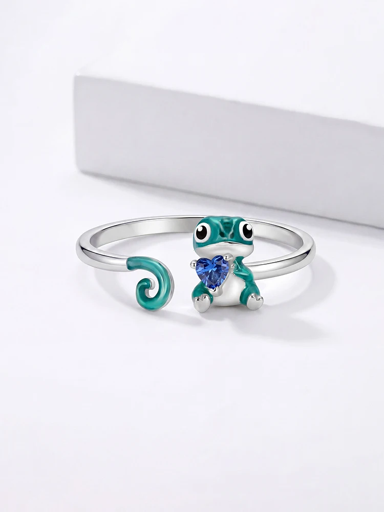 925 Sterling Silver Love Heart Changing Lizard Adjustable Ring For Women Party Anniversary Daily Wear High Quality Fine Jewelry