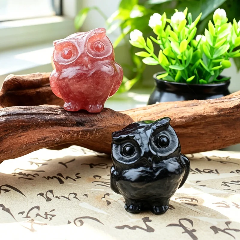Natürliche Heilkristall-Eulenskulptur Handpolierte Edelstein-Mischung Eulen-Ornament Reiki-Kristallkunst Geschenk für Sammler