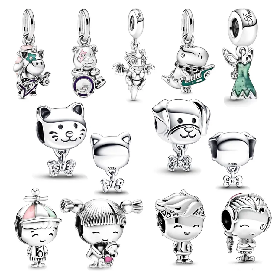 Little Girl Boy Bead Music cattle Horses Dangle Charm Beads Jewelry Fit Original European 925 terling Silver Bracelet Women Gift